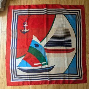 vintage retro scarf 70s 80s nautical red navy anchor 29" x30.5" square sail boat